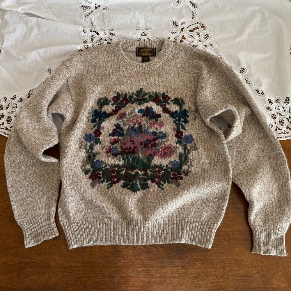 Eddie Bauer Floral Bouquet Wool Sweater